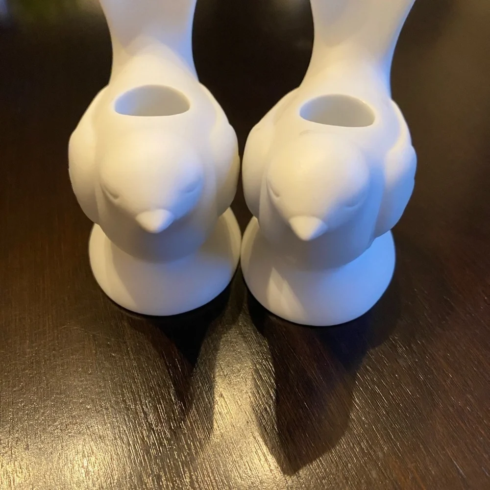 Avon Pair of White Bird Taper Vintage Candle Holders.
